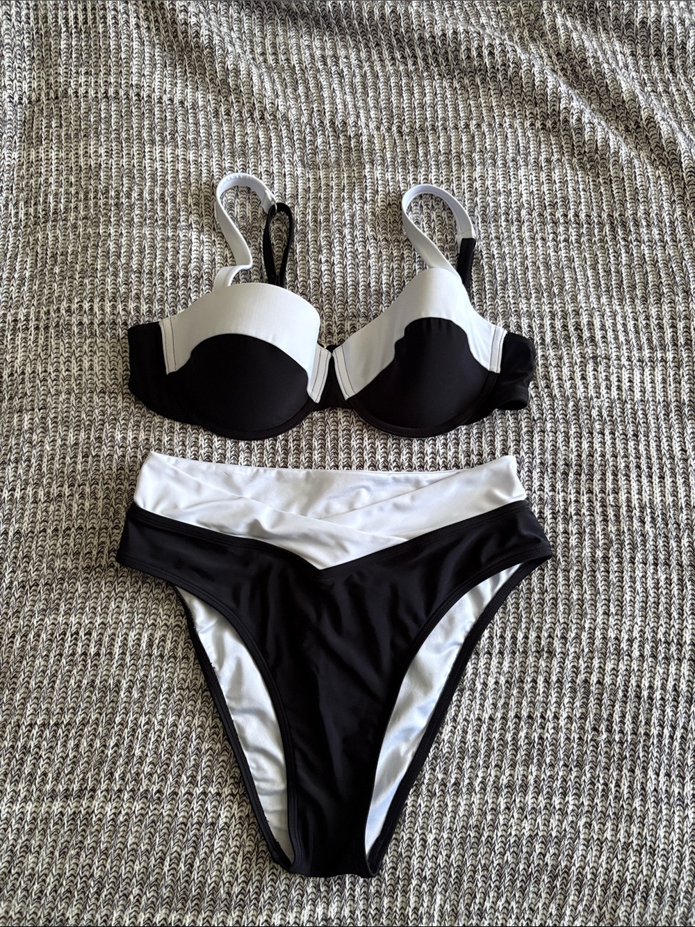 Black & White Women's Two-Piece Swim Set - Structured Top & High-Waist Bottom